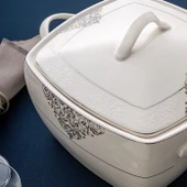 Emsan New Yasemin Porselen 60 Parça 12 Kişilik Yarım Kare Yemek Takımı Platin thumbnail 8