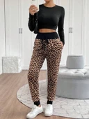 MDB Kadın Yüksek Bel Bağcıklı Desenli Iki Iplik Pantolon thumbnail 6