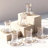 GÜRAL PORSELEN Güral Cam 12 Parça 6 Kişilik Çay Takımı Mor Çiçek thumbnail 2