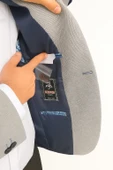 Plus Scorpion Gri Erkek İtalyan Kesim Blazer Ceket – Lacivert Detaylı, Kol Yamali, Slim Fit Şık Tasarım thumbnail 5