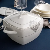 Emsan New Yasemin Porselen 60 Parça 12 Kişilik Yarım Kare Yemek Takımı Platin thumbnail 9