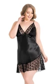 Amora Secret Büyük Beden Siyah Kısa Saten Gecelik thumbnail 1