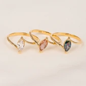 Gümüş Yüzük - 0.60 Karat Mekik Mistik Topaz Taşlı Es 925 Ayar Gümüş Evlilik Teklifi Yüzüğü - 7