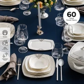 Emsan New Yasemin Porselen 60 Parça 12 Kişilik Yarım Kare Yemek Takımı Platin thumbnail 2