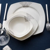 Emsan New Yasemin Porselen 60 Parça 12 Kişilik Yarım Kare Yemek Takımı Platin thumbnail 6