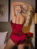 AmoraSecret AmoraSecret Bordo Dantel İşlemeli İnce Askılı Önden Bağlamalı Saten Şortlu Takım thumbnail 2