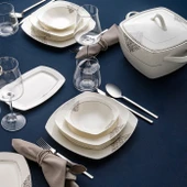 Emsan New Yasemin Porselen 60 Parça 12 Kişilik Yarım Kare Yemek Takımı Platin thumbnail 5