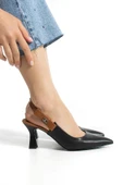 Papuç Sepeti 154 Kadın 8 Cm Topuklu Arkası Açık Stiletto Ayakkabı thumbnail 6