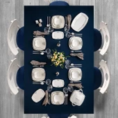 Emsan New Yasemin Porselen 60 Parça 12 Kişilik Yarım Kare Yemek Takımı Platin thumbnail 4