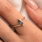 Gümüş Yüzük - 0.60 Karat Mekik Mistik Topaz Taşlı Es 925 Ayar Gümüş Evlilik Teklifi Yüzüğü - 1