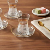 GÜRAL PORSELEN Güral Cam 12 Parça 6 Kişilik Elit Çay Takımı Altın thumbnail 1