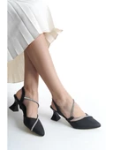 Papuç Sepeti 028 Kadın Taş Detaylı Arkası Açık 6 Cm Topuklu Ayakkabı thumbnail 1