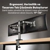 NPO STD55024S Basic 17"-32" Geniş Aralıklı Hareketli VESA Çift Kol Monitör Tutucu thumbnail 3