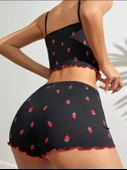 Amora Secret Siyah Üstüne Kırmızı Çilek Desenli Askılı Şortlu Pijama Takımı - 4