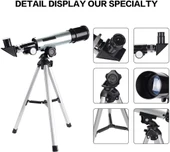 50x360 Mini Teleskop Kara Uzay Teleskobu Aliminyum Gövde Tripodlu thumbnail 2