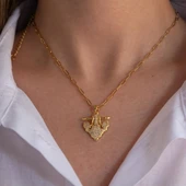 Paslanmaz Çelik Kadın Kolye, Altın Kaplama Işıltılı Kolye K-128 thumbnail 3