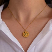Çelik Kolye, Altın Kaplama Zodyak Burçlar Çemberi Kadın Kolye K-123 thumbnail 3