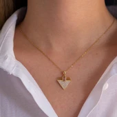 Çelik Kolye, Altın Kaplama Üçgen Kadın Kolye K-127 thumbnail 3