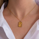 Çelik Kolye, Altın Kaplama Şans Tarot Kadın Kolye K-121 thumbnail 3
