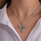 Çelik Kolye, Kadın Melek Kolye, Siyah Taşlı Kolye K-100 thumbnail 3