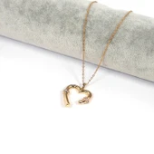 Çelik Kalp Kolye, Altın Kaplama Kadın Kalp Kolye K-120 thumbnail 2