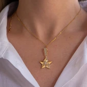 Çelik Kolye, Altın Kaplama Yıldız Kolye, Kadın Kolye K-103 thumbnail 3