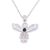 Çelik Kolye, Kadın Melek Kolye, Siyah Taşlı Kolye K-100 thumbnail 1