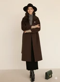 Kadın Siyah Kaşe Uzun Kaban Maksi Boy Palto Geniş Yakalı Düz ​​Kesim Kışlık thumbnail 1