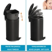 Vintage 16 Lt Yavaş Kapanır Kapaklı Ofis Mutfak Banyo Balkon Çöp Kovası Siyah thumbnail 5