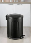 Vintage 12 Lt Yavaş Kapanır Kapaklı Ofis Mutfak Banyo Balkon Çöp Kovası Siyah thumbnail 2