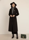 Kadın Siyah Kaşe Uzun Kaban Maksi Boy Palto Geniş Yakalı Düz ​​Kesim Kışlık thumbnail 5