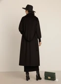 Kadın Siyah Kaşe Uzun Kaban Maksi Boy Palto Geniş Yakalı Düz ​​Kesim Kışlık thumbnail 8