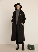 Kadın Siyah Kaşe Uzun Kaban Maksi Boy Palto Geniş Yakalı Düz ​​Kesim Kışlık thumbnail 7