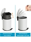 Vintage 5 Lt Yavaş Kapanır Kapaklı Ofis Mutfak Banyo Balkon Çöp Kovası Beyaz thumbnail 3