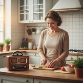 Büyük Boy Retro, Nostaljik, Ahşap Tasarım Bluetooth Hoparlörlü, Şarjlı, Taşınabilir FM/AM Destekli Radyo NS-6635 (5365) thumbnail 2