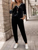 Kadın Uzun Kollu V Yaka Kadife Bluz Ve Pantolon Ikili Takım thumbnail 1