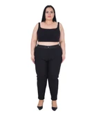 Ekstra Battal Dar Paça Toparlayıcı Yüksek Belli Paçası Fermuarlı Beli Lastikli Kadın Pantolon thumbnail 1