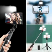 Kendiliğinden Işıklı Masaüstü Tripod Olabilen Telefon Tutuculu Kablosuz Kumandalı Selfie Çubuğu (5365) thumbnail 2