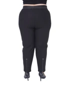 Ekstra Battal Dar Paça Toparlayıcı Yüksek Belli Paçası Fermuarlı Beli Lastikli Kadın Pantolon thumbnail 4