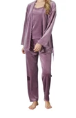 Modalove Kadın 3 Lü Sabahlıklı Fransız Kadife Pijama Takımı - 6