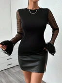 Kadın Uzun Kollu Bisiklet Yaka Kol Ağzı Katmanlı Bluz thumbnail 1