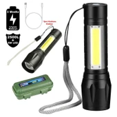 2500 Lumens + 5W COB LED USB Lion Şarjlı Ultra Güçlü Q5 XPE Su Geçirmez Şarjlı El Feneri (5365) thumbnail 3