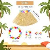 Yetişkin Çocuk Hawaii Parti Seti - 40 cm Naturel Etek + Çiçek Aksesuarlar (5 Parça) (5365) thumbnail 3