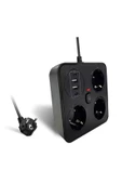 Akım Korumalı Anahtarlı Priz - 3x Priz - 2x Usb - 2x Type-c - 2 Mt Kablo Hızlı Şarj Özellikli Siyah thumbnail 2