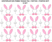 Pembe Tavşan Kostüm Seti – Taç, Papyon, Ponpon (12’li Paket) (5365) thumbnail 1