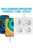 Akım Korumalı Anahtarlı Priz - 3x Priz - 2x Usb - 2x Type-c - 2 Mt Kablo Hızlı Şarj Özellikli Siyah thumbnail 6