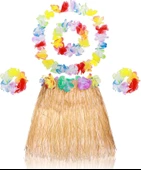 Yetişkin Çocuk Hawaii Parti Seti - 40 cm Naturel Etek + Çiçek Aksesuarlar (5 Parça) (5365) thumbnail 2