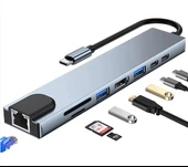 Technow 8 in1 4K Ultra HD Type C USB 3.0 Hub HDMI RJ45 SDTF Adaptör Çoklayıcı thumbnail 3