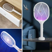 Şarjlı Sinek Öldürücü Masaüstü Standlı,Mor Işık Sinek Kovucu Raket 5w (5365) - 2
