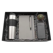 Modern Gri Dörtlü Vip Hediye Seti / Ajanda, Kalem, Termos ve Powerbank thumbnail 2